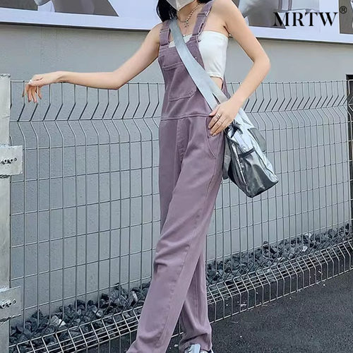 背带牛仔裤女夏季2024年新款薄款设计感显瘦宽松高腰阔腿直筒裤子