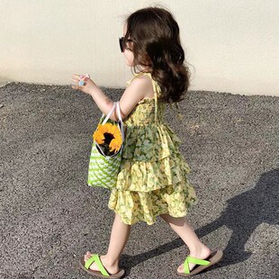 女童雪纺连衣裙夏装2025新款儿童洋气韩版夏季碎花吊带公主裙子