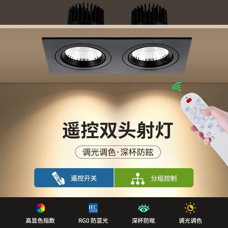 双头射灯智能遥控led嵌入式格栅灯无极调M光玄关过道背景墙斗胆灯