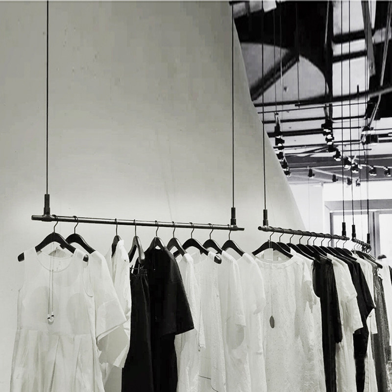 北欧服装店展示架女装店吊顶悬挂架铁艺上墙衣服架子壁挂陈列货架