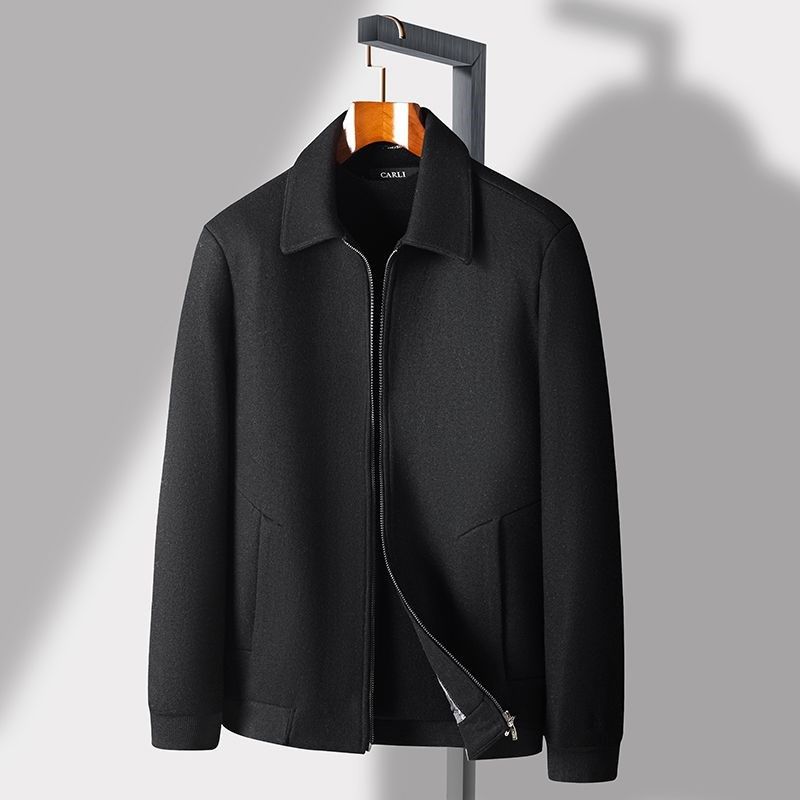 爸爸外套春秋款中年男士绵羊毛秋季上衣中老年人翻领夹克衫爷爷装