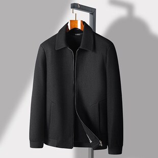 爸爸外套春秋款中年男士绵羊毛秋季上衣中老年人翻领夹克衫爷爷装
