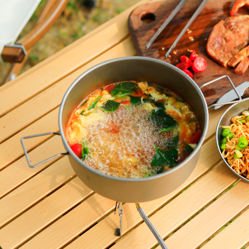 寇盾户外纯钛汤锅野营餐具露营用品蒸锅轻量便携式大容量钛锅炊具