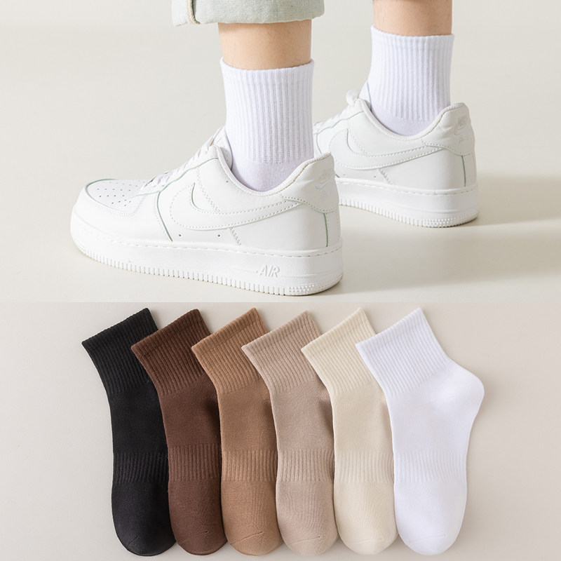 白色袜子男款纯棉中m筒秋冬季男士长袜运动防臭吸汗青少年学生棉