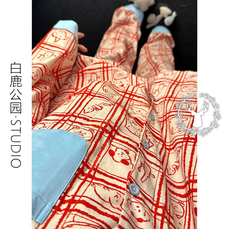 韩版设计感卡通印花睡衣女春秋款z2024年新款开衫长裤家居服春套