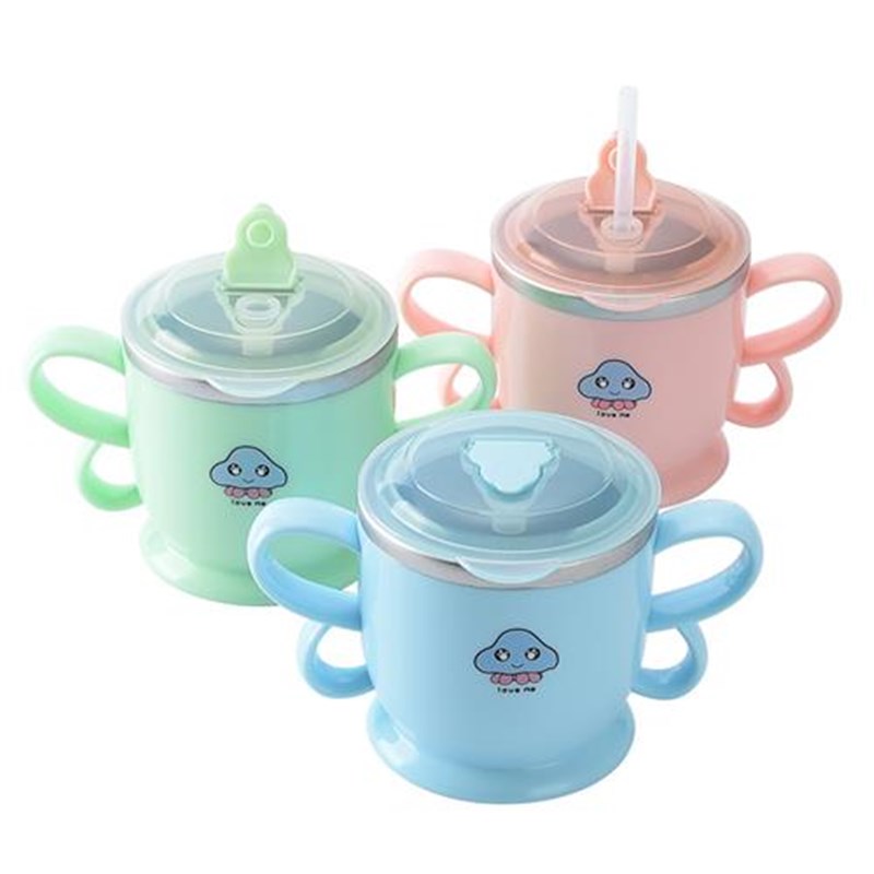 网红儿童吸管杯不锈钢防摔漏盖两用学饮水口杯宝宝牛奶杯带刻度杯