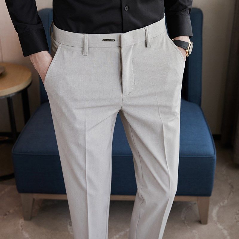 高级感九分西裤男修身小脚秋季休闲裤子男轻奢商务正装西装裤直筒
