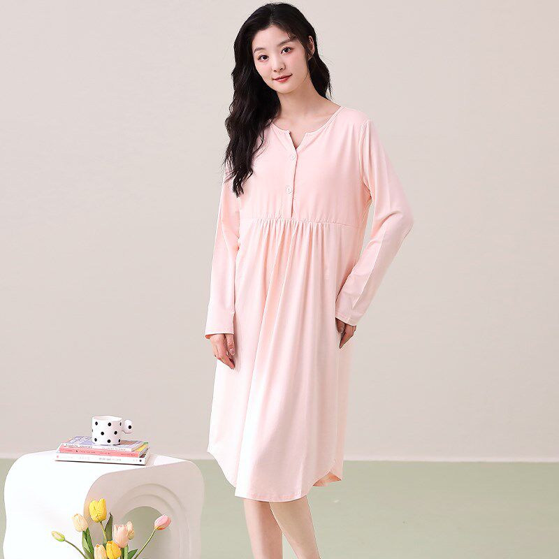 带胸垫孕妇睡裙女春m夏季纯棉月子服睡衣产后待产妇产房哺乳连衣