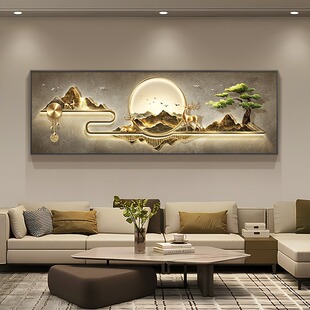 饰画轻奢高级感横幅壁画2023新款 背靠金山客厅装 画沙发背景墙挂画