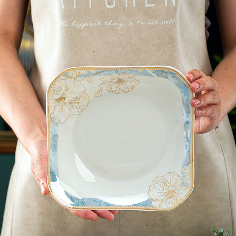 景德镇陶瓷餐具盘子菜盘家用4/6/10个装方盘简约法式盘子高级果盘