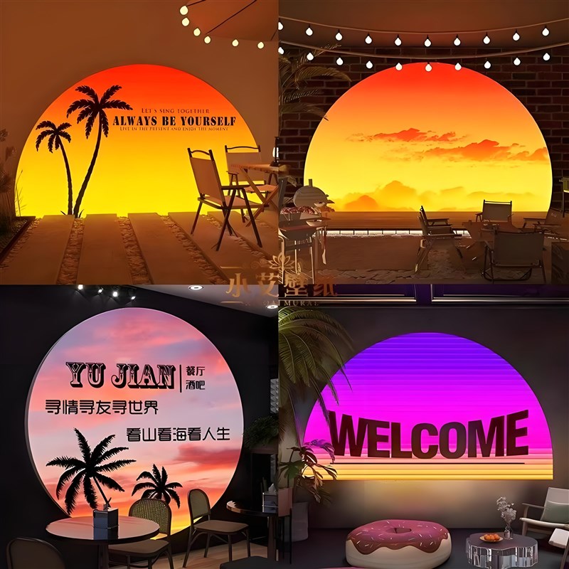 网红落日灯箱夕阳氛围软膜日落发光造景户外灯月球月亮灯箱广告牌