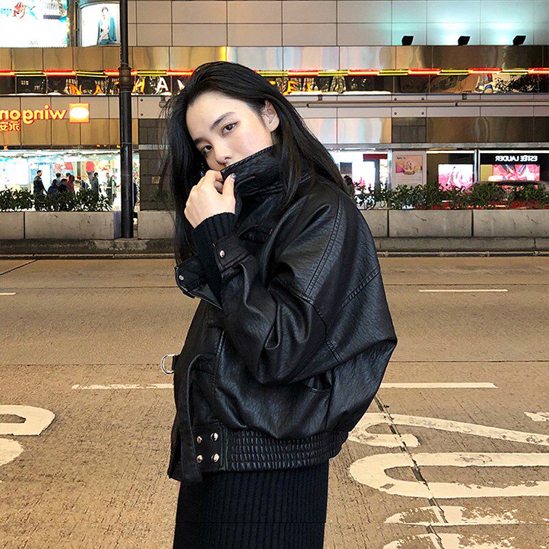 黑色皮衣外套女2024年新款时尚宽松休闲机车服小个子短款pu皮夹克