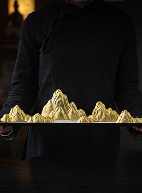 日照金山陶瓷假山摆件创意枯山水沙盘造景家居玄关柜台桌面装饰品