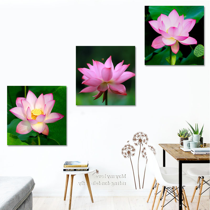 荷花装饰画现代简约餐厅挂画楼梯间走廊过道墙画三联卧室床头壁画图片