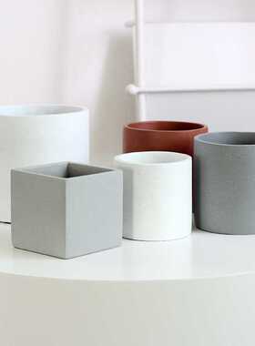 北欧现代简约室内花盆绿萝创意陶盆白色圆形方形绿植盆栽蝴蝶兰