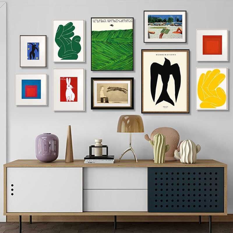 北欧小众现代简约风中古客厅装饰画抽象海报组合挂画餐厅边柜壁画,家居饰品,现代装饰画,淘宝优惠券,粉丝福利购,淘宝优惠卷