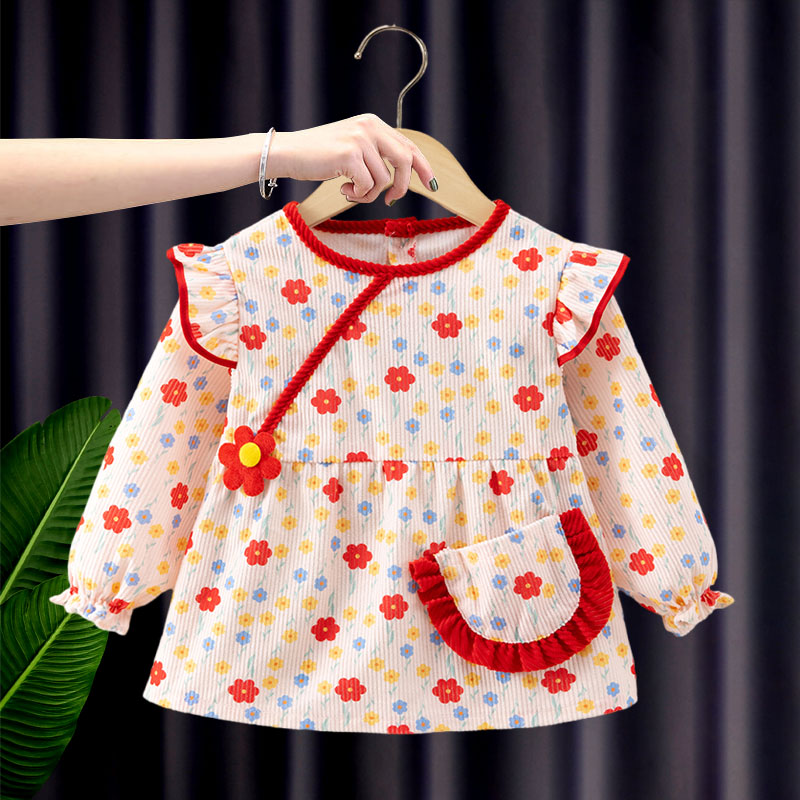 儿童围兜秋冬长袖防水防脏宝宝吃饭围兜兜公主风外穿洋派后背扣子