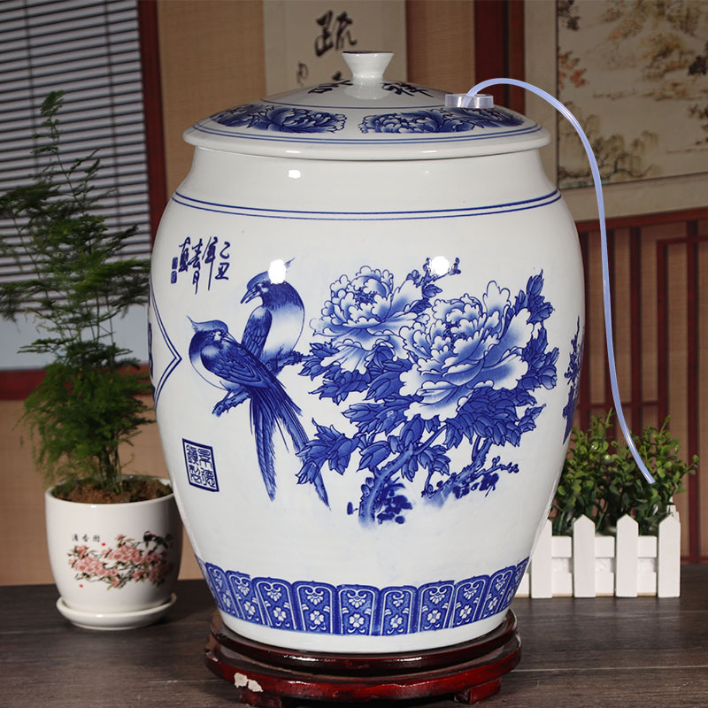 景德镇陶瓷水缸米缸30/50斤家用纯净水机泡茶抽水储水罐冷热水壶