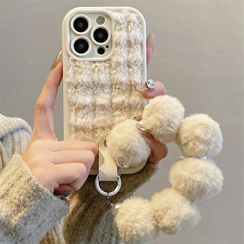 秋冬毛绒拼接手机壳带毛球挂绳