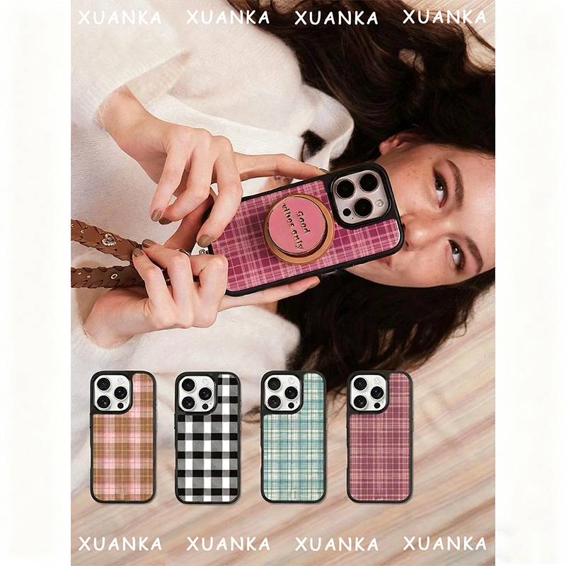 复古格纹磁吸手机壳高级感