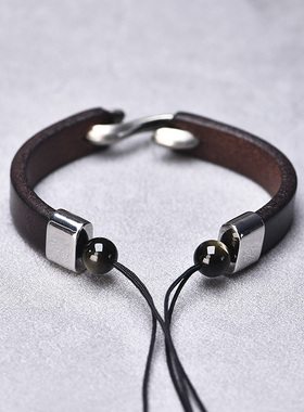 复古纯牛皮绳半成品朋克手链DIY男女可穿貔貅平安扣天珠手牌皮环