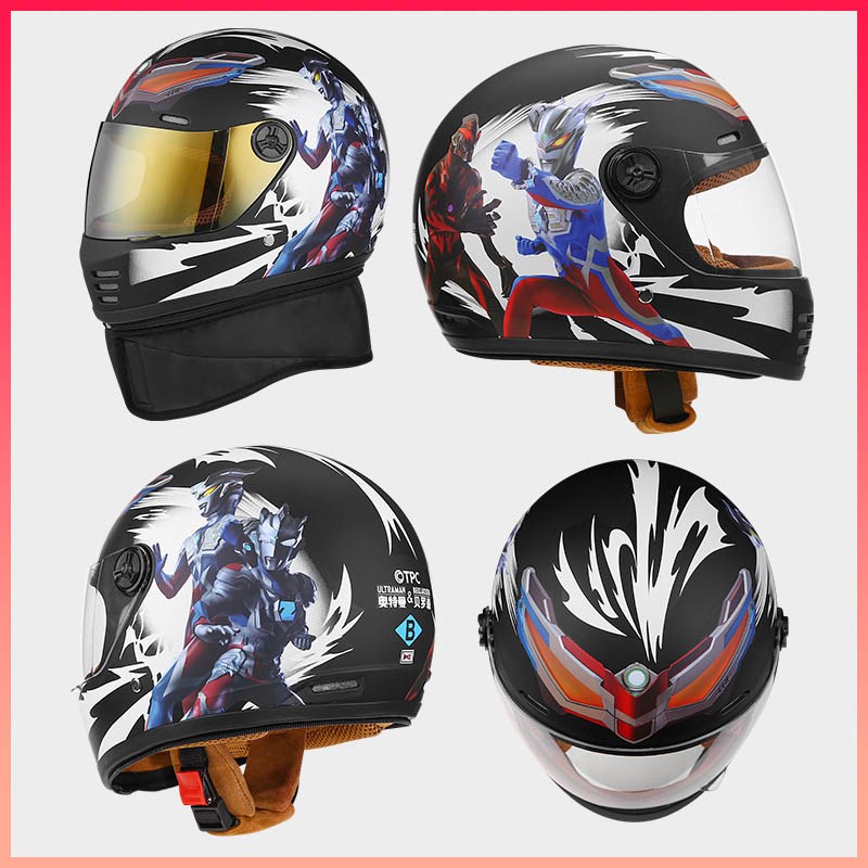 儿童头盔男孩冬季保暖防风围脖赛罗奥特曼全盔电动车小学生安全帽