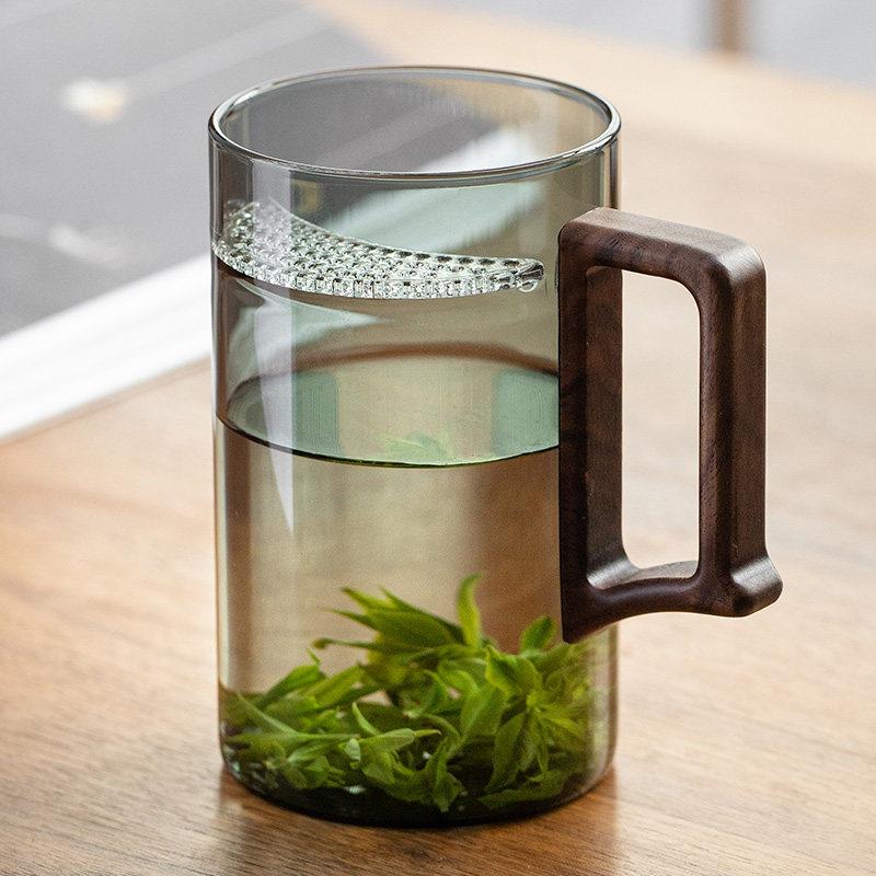 水杯摔不烂钢化玻璃绿茶杯月牙过滤泡茶杯办公室高档个人专用耐高
