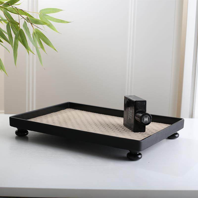 2025新款【陌上】手工Handmade木脚托盘长方形家用水杯皮质收纳盘