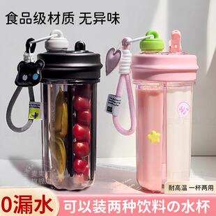 水杯女新款2025高颜值分仓双饮杯儿童专用夏天两层双拼口吸管水壶