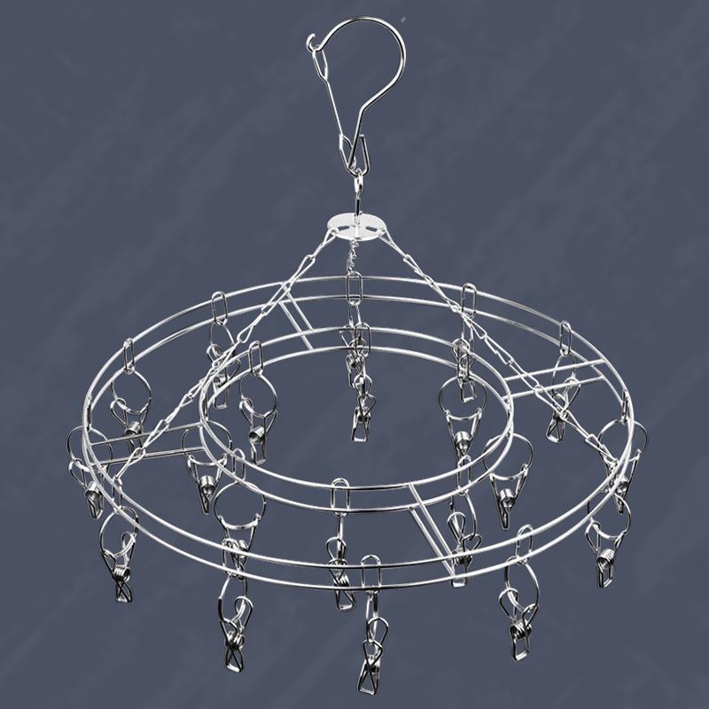 2025新款加粗不锈钢可旋转衣架多夹子晒袜子挂衣服多功能阳台防风