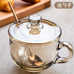 天猫正品 耐高温玻璃杯家用燕麦片牛奶早餐杯带盖勺碗耐热防爆