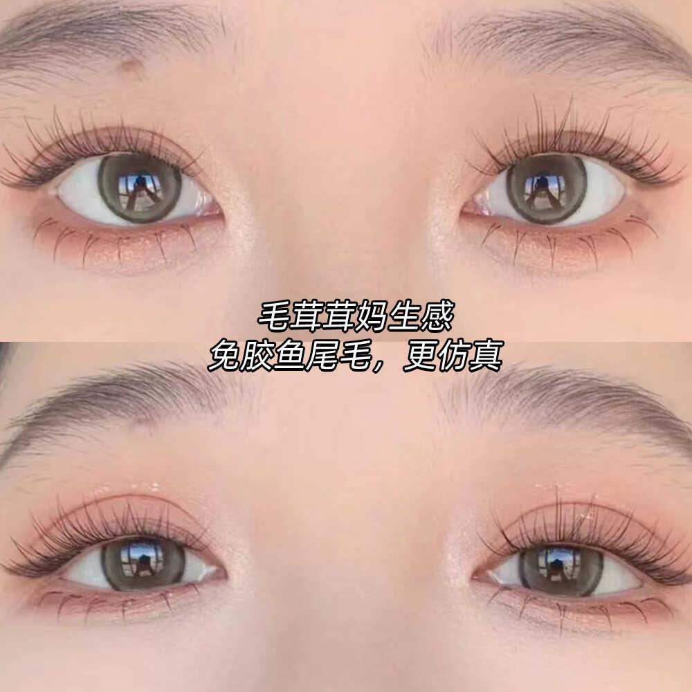2025新款颖睫免胶透明梗鱼尾单簇分段式假眼睫毛贴自然逼真素颜学