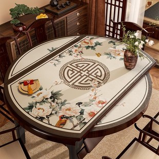 可伸缩餐桌桌垫家用大圆桌保护折叠圆椭圆形防油防水防烫免洗桌布