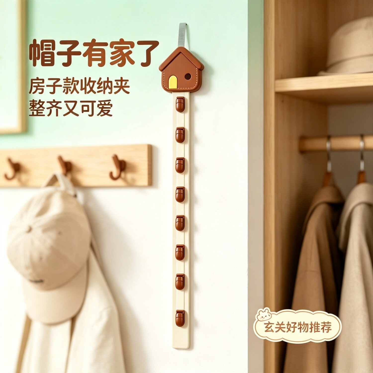 家用宿舍门后墙上帽子收纳架