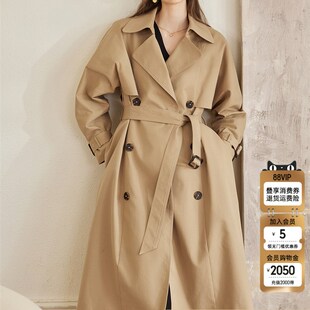 罗衣时尚英伦风系带风衣女2025春季新款气质卡其色中长外套10949