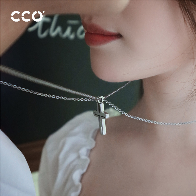 CCO十字架情侣项链男女一对毛衣链吊坠百搭个性送女友情人节礼物