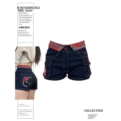 黑色牛仔短裤女夏季新款2025猫咪刺绣复古小众辣妹高腰包臀热裤子