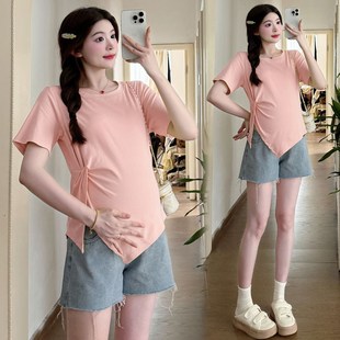 孕妇装夏装设计感褶皱短袖上衣2025新款韩版T恤夏季怀孕衣服潮妈