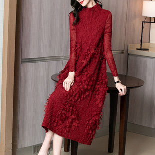 长袖洋装女秋冬装2023新款妈妈高端长裙胖mm大尺码黑色内搭打底裙