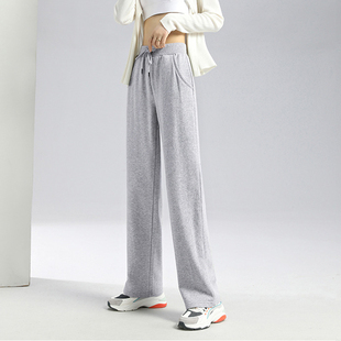 纯棉运动裤女宽松直筒春秋薄款休闲卫裤2021新款夏季高腰阔腿裤子