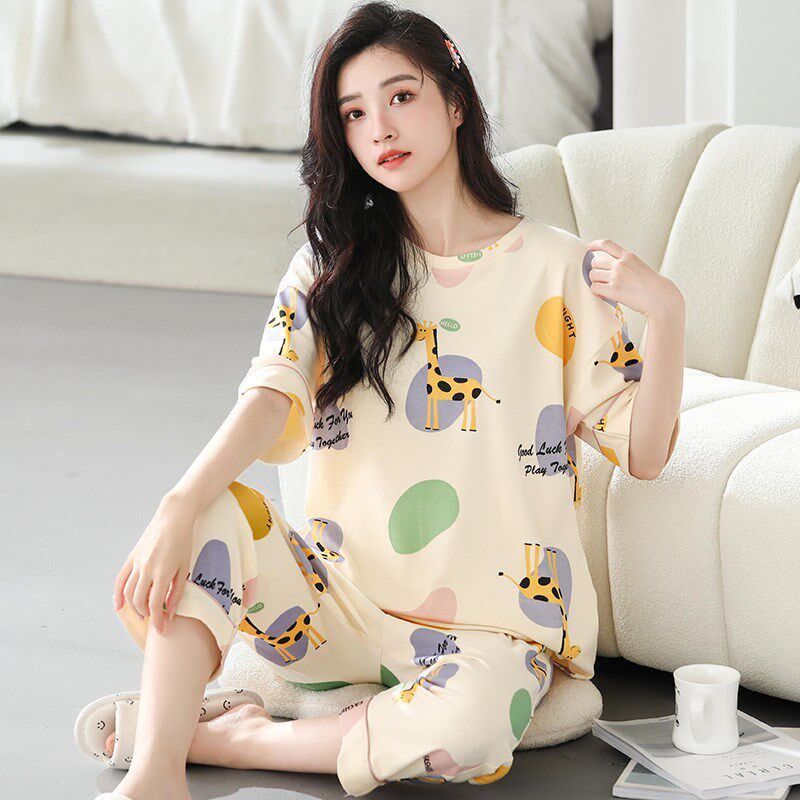 夏季睡衣女士短袖七分裤2025年新款可爱卡通少女生纯棉家居服夏天
