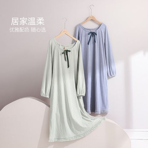 家乐芬睡裙女士睡衣春秋季秋款纯棉长袖长款连衣裙子夏款薄款大码