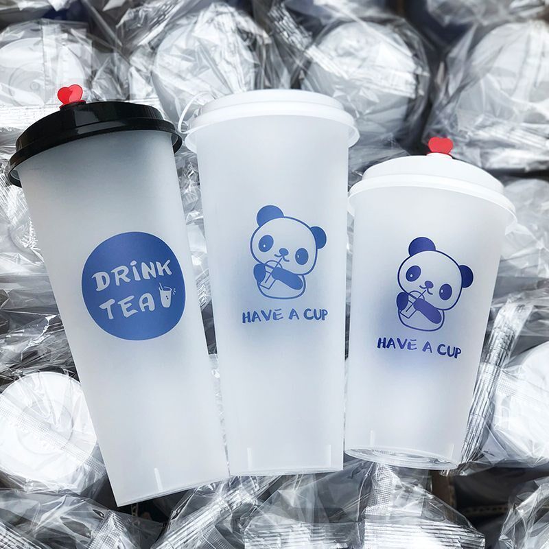 新90口径磨砂注j塑奶茶杯一次性塑料杯子带盖吸管果汁饮料打包杯