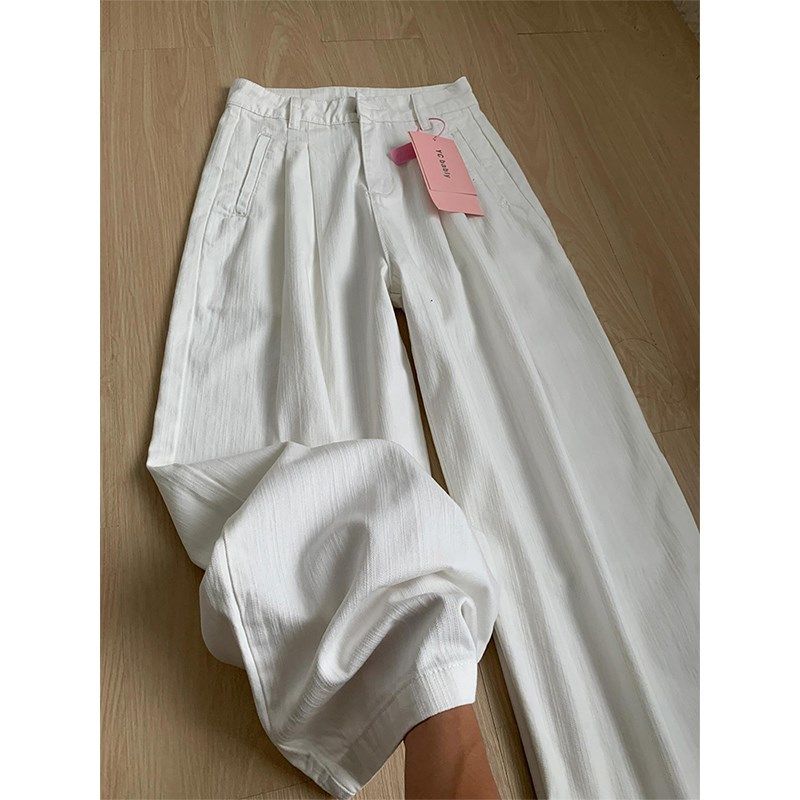 高个子加长白色阔腿牛仔裤女薄款夏季高腰宽松显瘦直筒垂感拖地裤