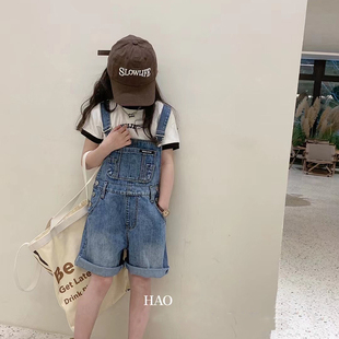 女童牛仔背带裤2023新款夏装女孩儿童装裤子休闲短裤百搭薄款套装