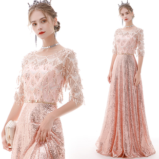 裙演出服女春 主持人年会气质晚装 宴会晚礼服2021新款 高端优雅长款