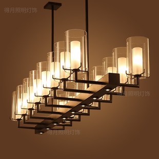美式工业风餐吊灯餐桌吧台灯新中式长方形茶室灯酒店前台接待吊灯