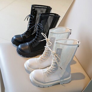 女童凉鞋马丁网靴子夏新薄款公主鞋长筒靴走秀镂空透气软底高筒靴