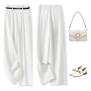 冰丝阔腿裤女夏季薄款2025新款高腰显瘦垂感休闲窄版直筒西装裤子