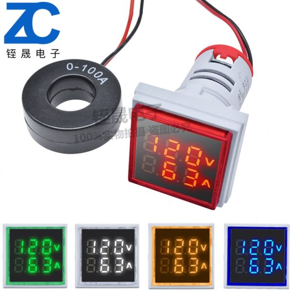 迷你数显交流电压电流表22MM方形指示灯0-100A50-500V110V220V380